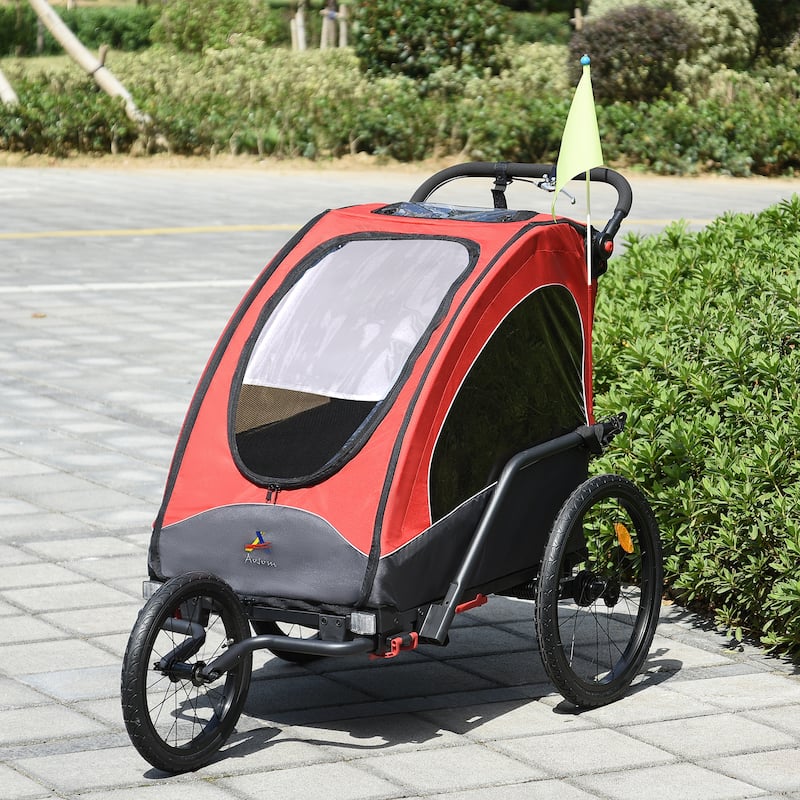 Multi-Functional Bike Trailer for Kids, Twin Stroller & Jogger with 5-Point Harness, Premium Rubber Tires, and Foldable Design