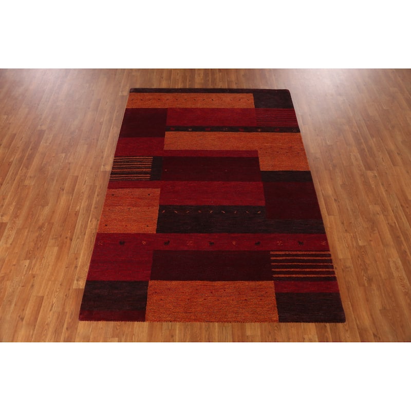 Geometric Gabbeh Indian Area Rug Hand-Tufted Multi-Color Wool Carpet - 5'3" x 7'7"