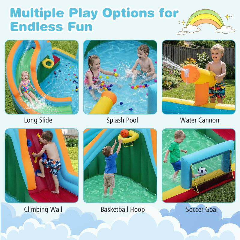 Gymax Inflatable Water Slide Park w/Long Slide Splash Pool Climbing - Multicolor