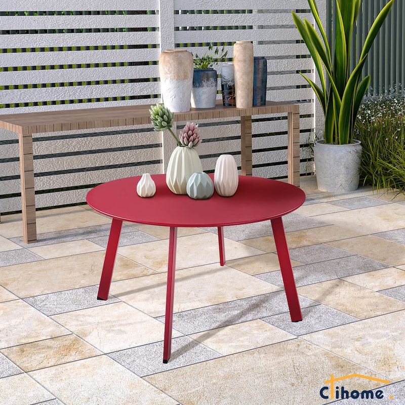 Clihome Weather Resistant Round Steel Patio Large Coffee Table