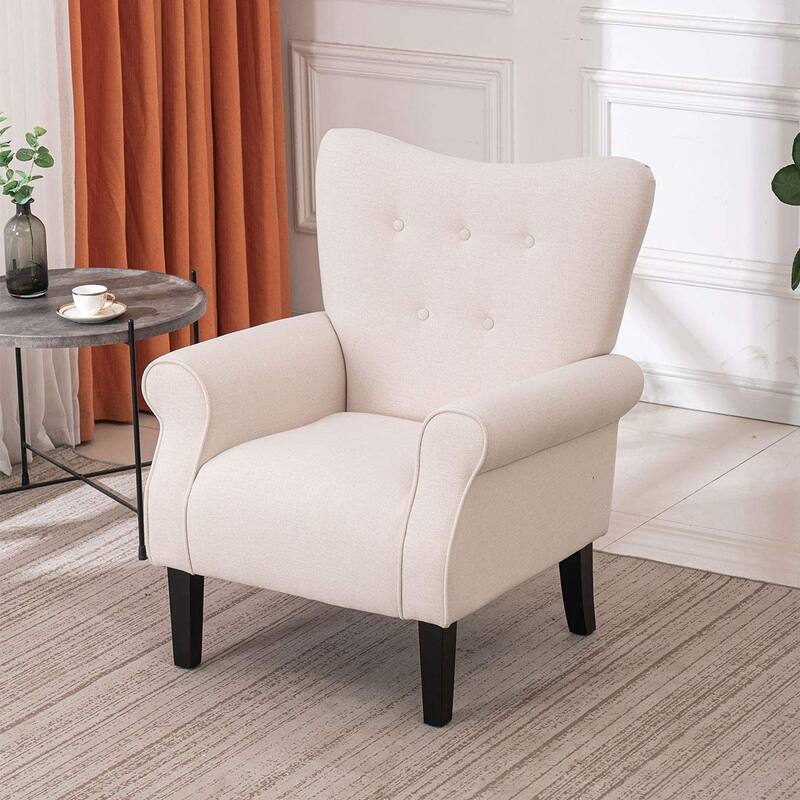 Erommy Wing back Arm Chair, Upholstered Fabric High Back Chair with Wood Legs
