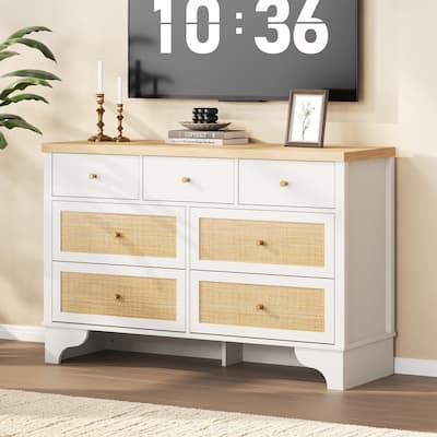Dresser for Bedroom with 7 Drawers, 7 Drawers Double Dresser, 47.3'' Wide Wood Chest of Drawers with Wood Drawer