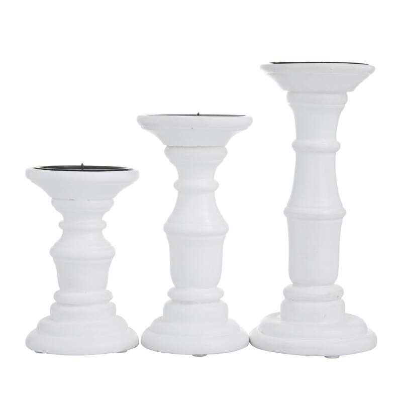 Mango Wood Turned Style Pillar Decorative Candle Holder - Set of 3 White, Black, Gold - Roche River Decor