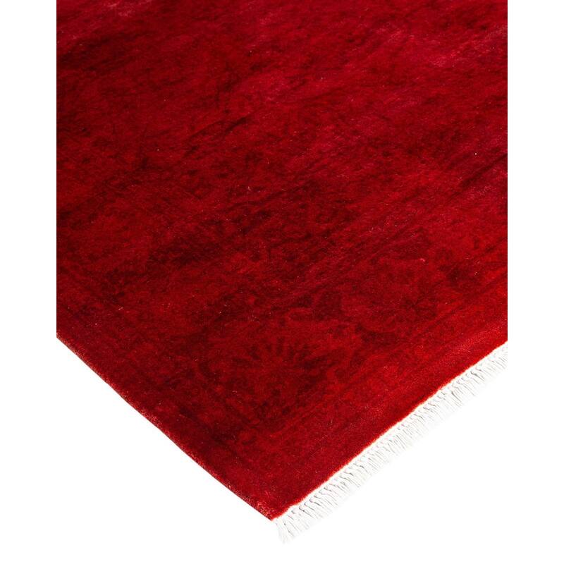 Overton Hand Knotted Wool Vintage Inspired Modern Contemporary Overdyed Red Runner Rug - 3' 0" x 13' 4"