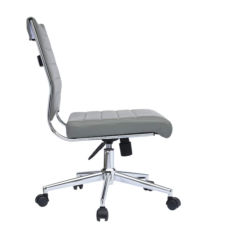 Set of 2 Modern Ergonomic Executive Mid back PU Leather Office Chairs No Arms Rest Tilt Adjustable Height With Wheels