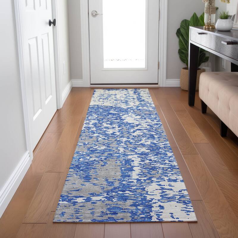 Machine Washable Indoor/ Outdoor Abstract Pixels Chantille Rug