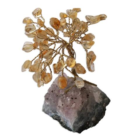 NOVICA Handmade Lemon Leaves Citrine Mini Gemstone Tree (Brazil) - 3.1" H x 2" W x 1.6" D