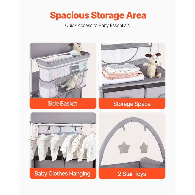 Oxford Fabric Changing Table with Adjustable Height and Storage - 30.00 x 29.53 x (39.57-42.52) in
