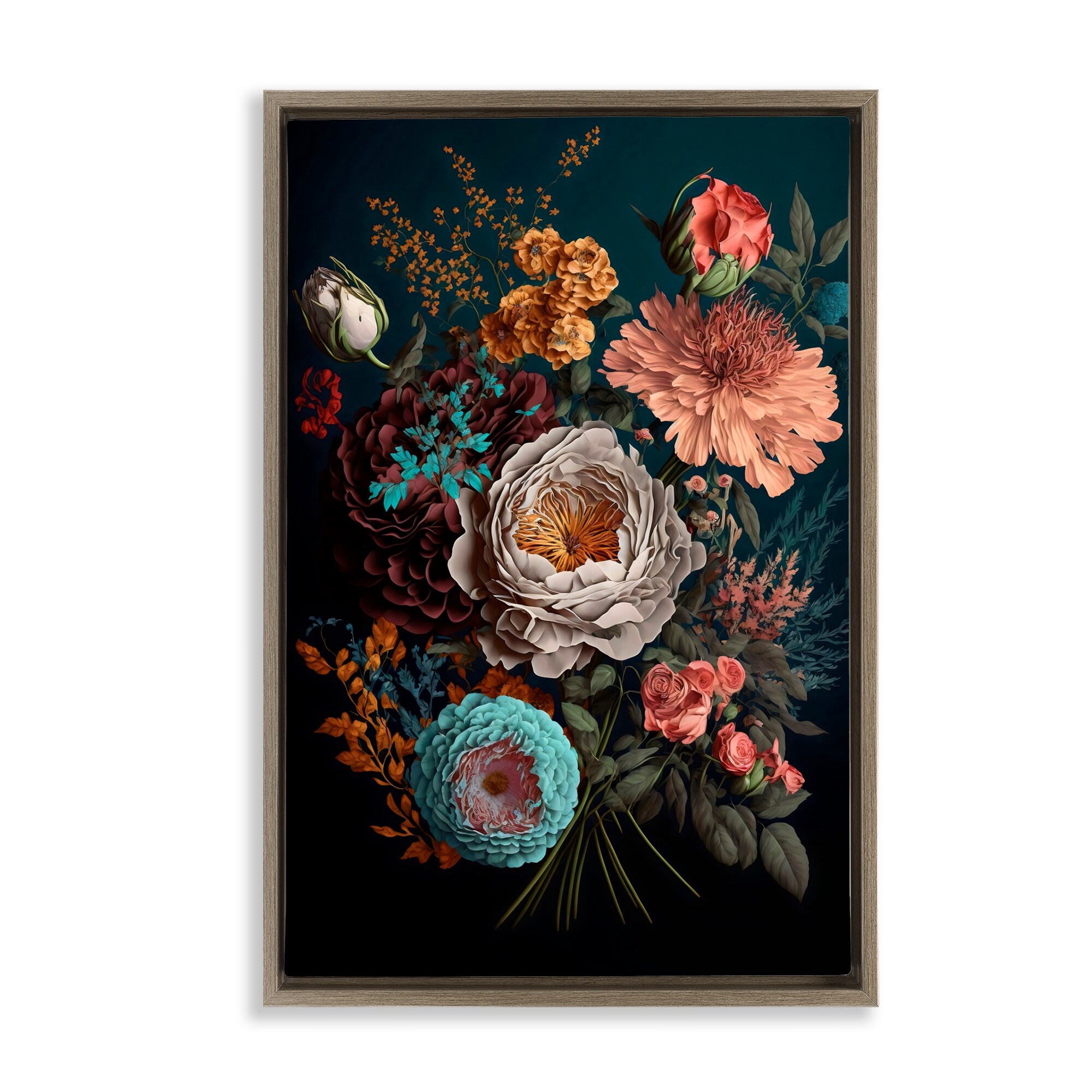 Stupell Realistic Colorful Floral on Black Framed Floater Canvas Wall Art Design By Creative Studio