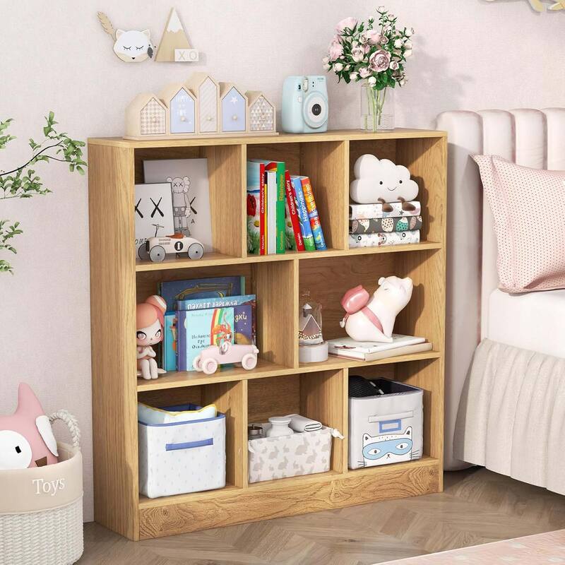Kids Toy Storage Organizer 7-Section Wooden Floor Storage Cabinet