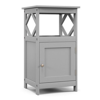 Bathroom Floor Cabinet Side Storage Organizer with Open Shelf and Single Door-White - 15.5" x 15.5" x 29"