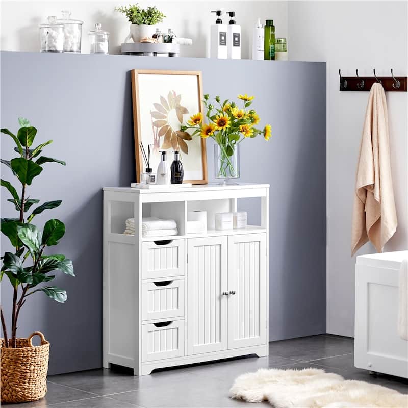 Yaheetech Freestanding Bathroom Floor Cabinet Storage Cabinet, White - N/A - White