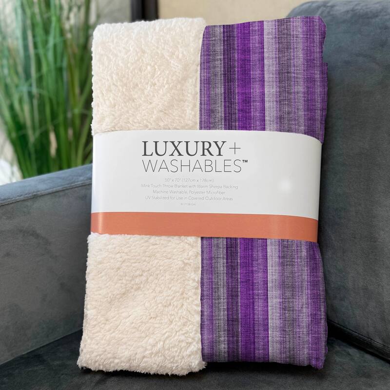 Premium Machine Washable Contemporary Stripe Sherpa Throw Blanket