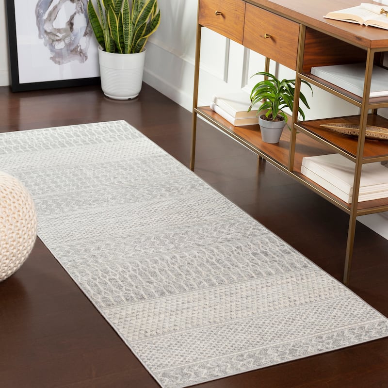 Livabliss Lovato Bohemian Block Print Area Rug - 2' 7" x 7' 3" - Medium Grey - 2' 7" x 7' 3"
