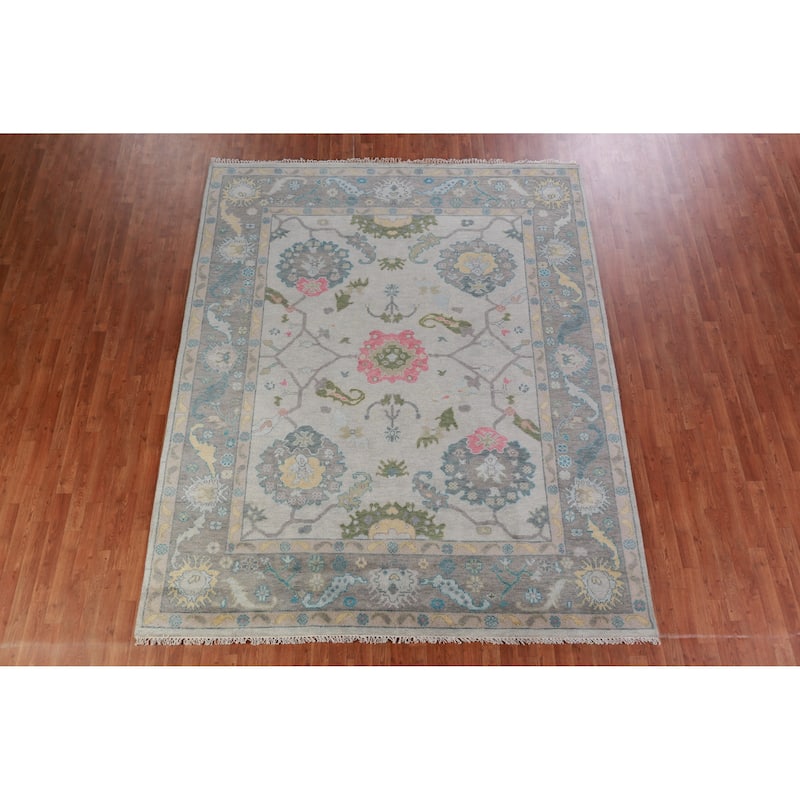 Hand Knotted Oriental 100% Wool Carpet Transitional All-Over Greys & Charcoal Oushak Area Rug - 10' 0'' X 8' 1''