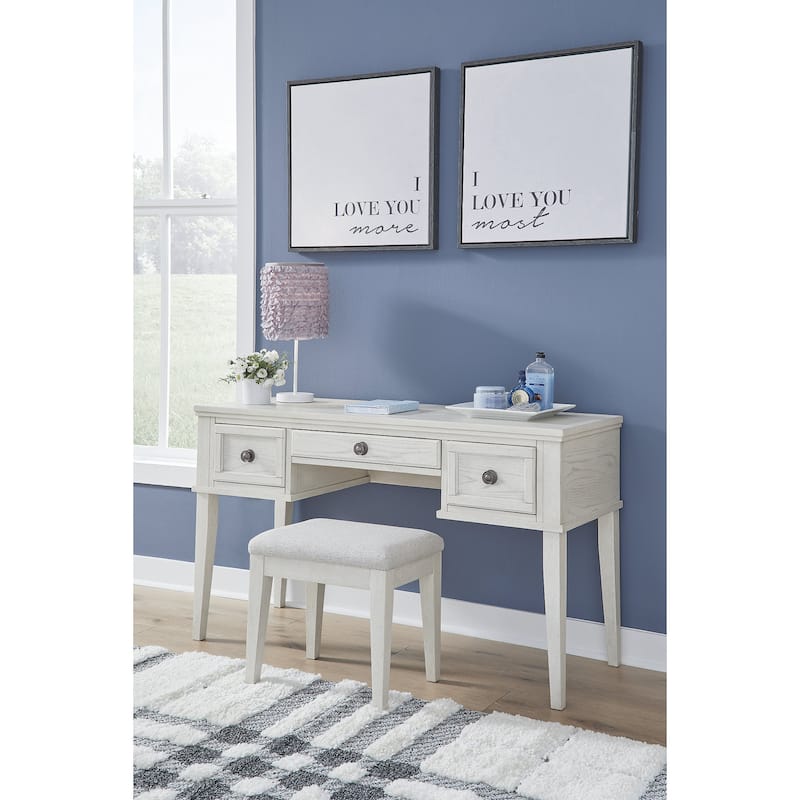 Signature Design by Ashley Robbinsdale White Vanity with Upholstered Stool Set - 52"W x 20"D x 30"H