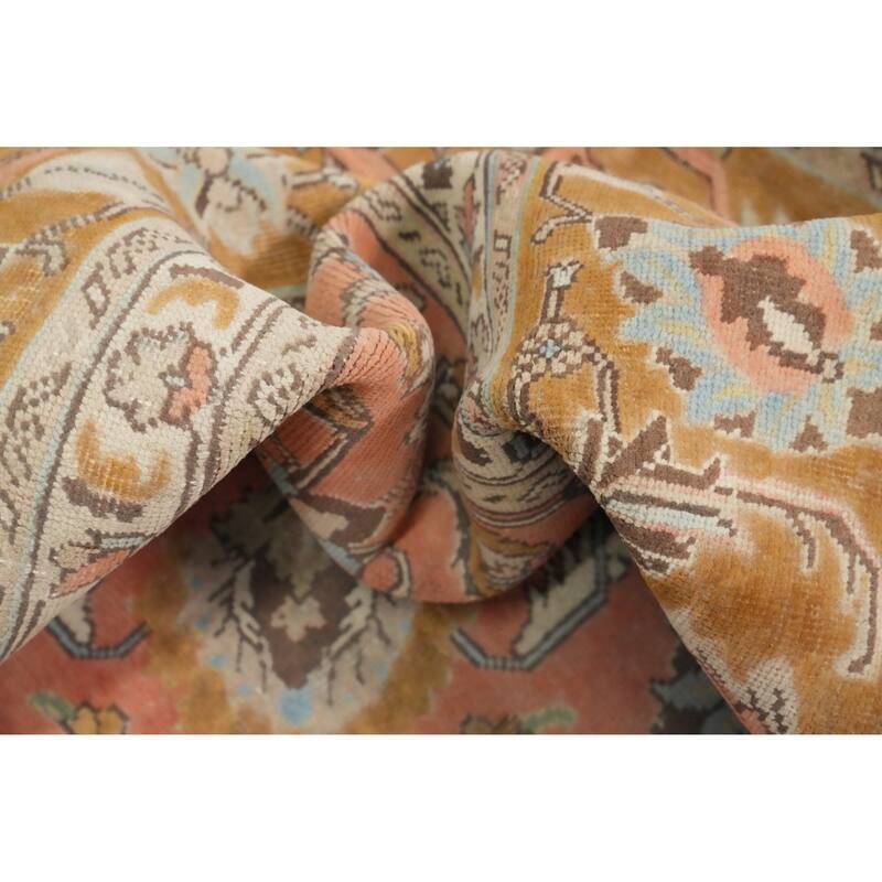 Hand Knotted Oriental 100% Wool Carpet Traditional All-Over Pink Tabriz Area Rug - 12' 6'' X 9' 7''