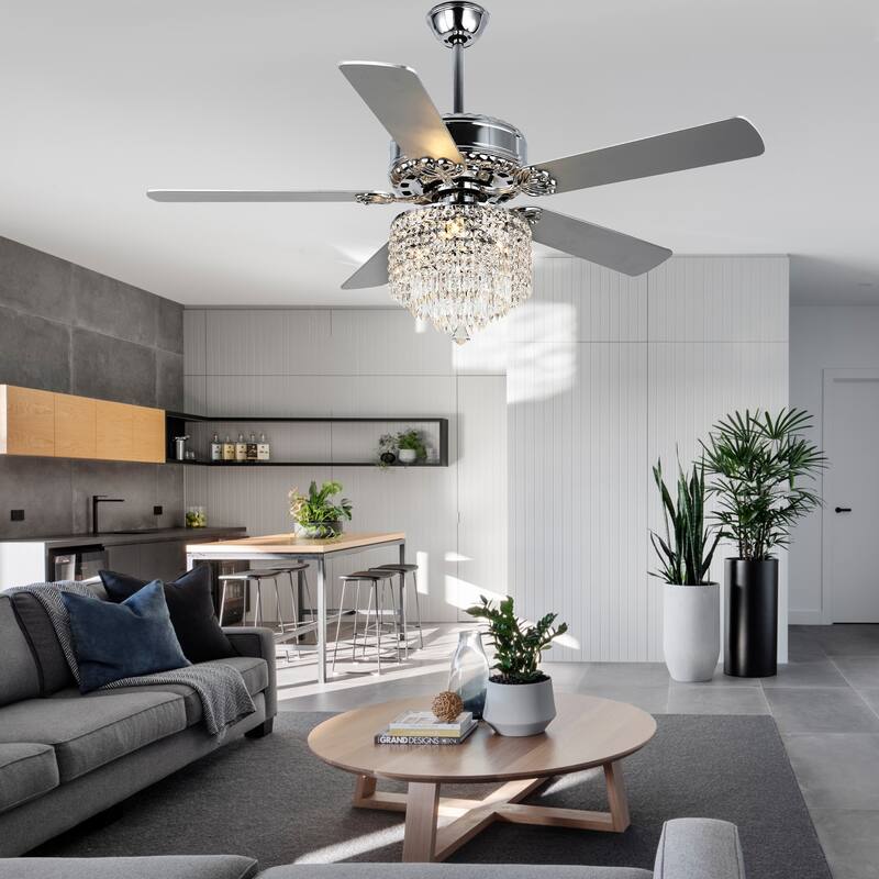 52" Modern Indoor Reversible Crystal Drum Ceiling Fan with Remote Control and Light Kit 6-speed DC Motor