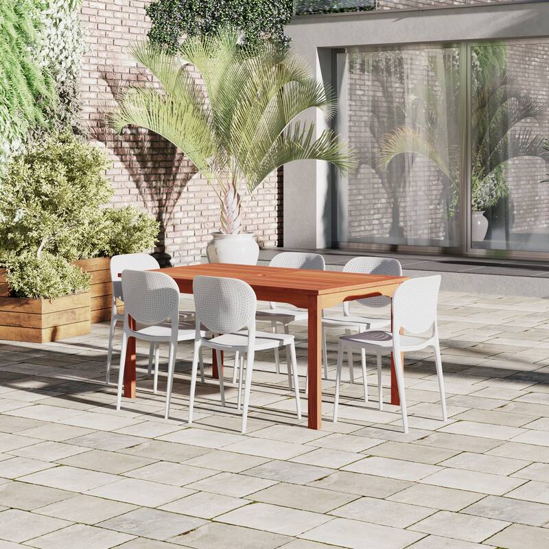 Amazonia Outdoor Patio 7pc Dante Dining Set - White Chairs - 7-Piece Sets
