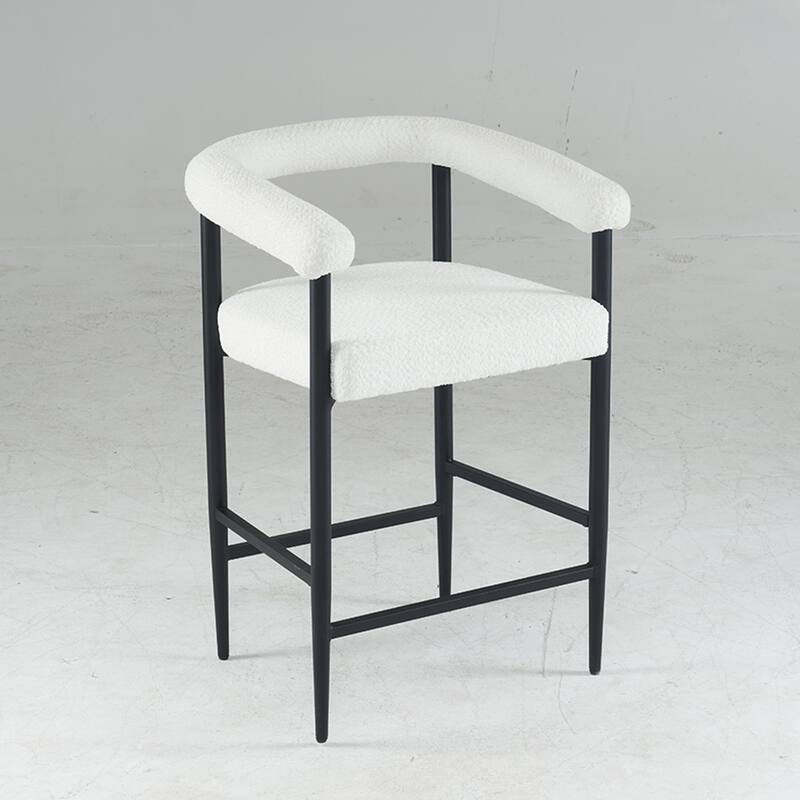 Upholstered Bar Stools, Fabric Counter Height Chairs with Metal Frame & Armrests Kitchen Island Bar Chairs Set of 2