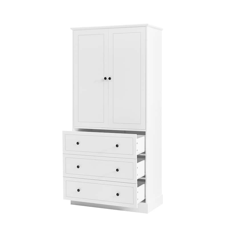 69.2" Free Standing Bathroom Storage Cabinet Tall Linen Tower White Organizer with 3 Large Drawers - White - 32.8 in.W x 16.4 in.D x 69.2 in.H - Painted
