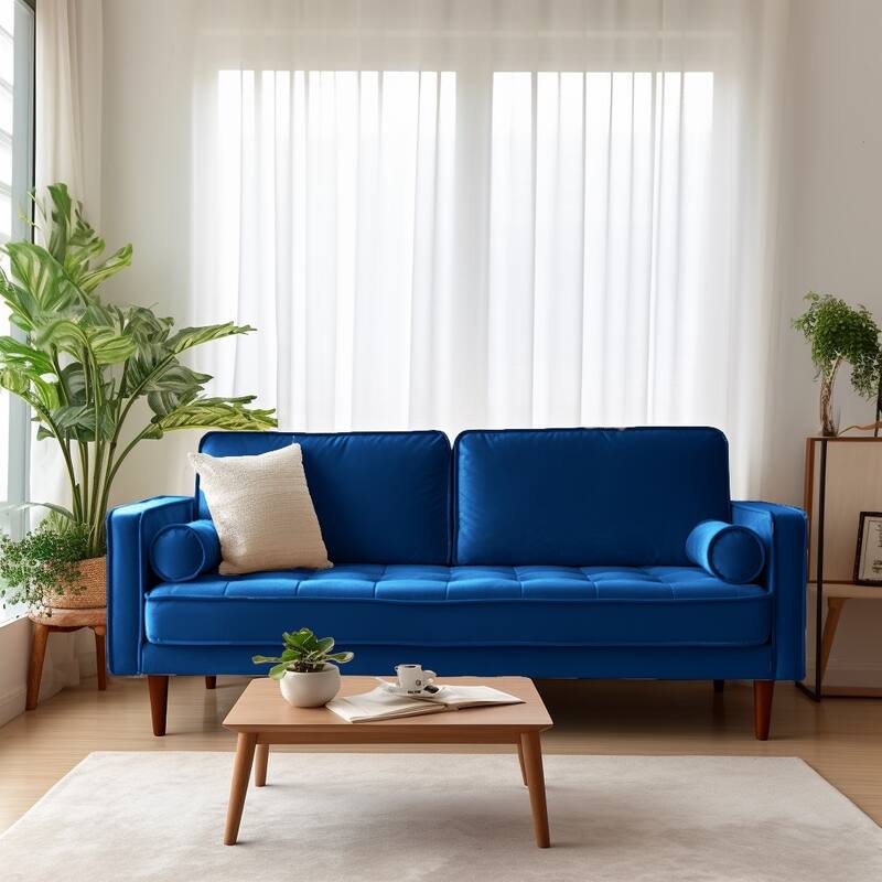 Edona 70" Velvet Square Arm Sofa - Blue