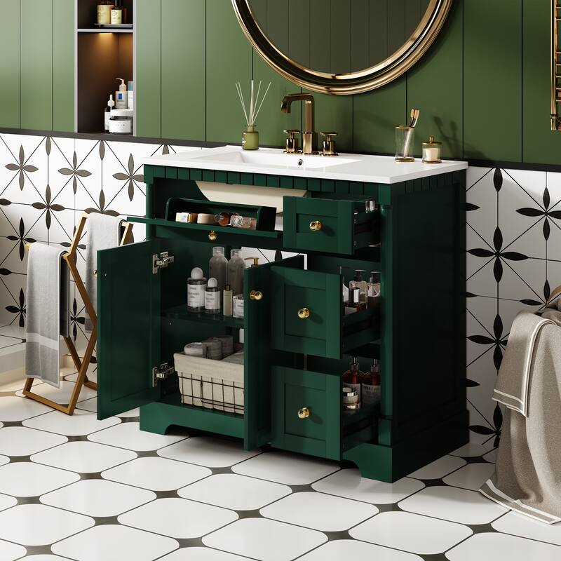 36" Modern Bathroom Vanity Set - Includes Countertop, Adjustable Shelf, Soft-Close Doors, 3 Drawers & Tip-Out Tray‌