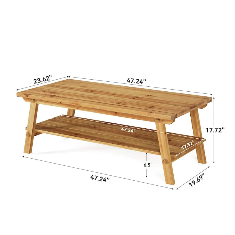 47-Inch Solid Wood Coffee Table, Farmhouse Rectangle Center Table