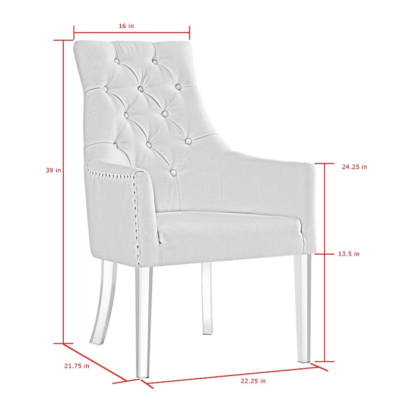 HomeRoots Set of Two Tufted Light Gray and Clear Upholstered Linen Dining Arm Chairs