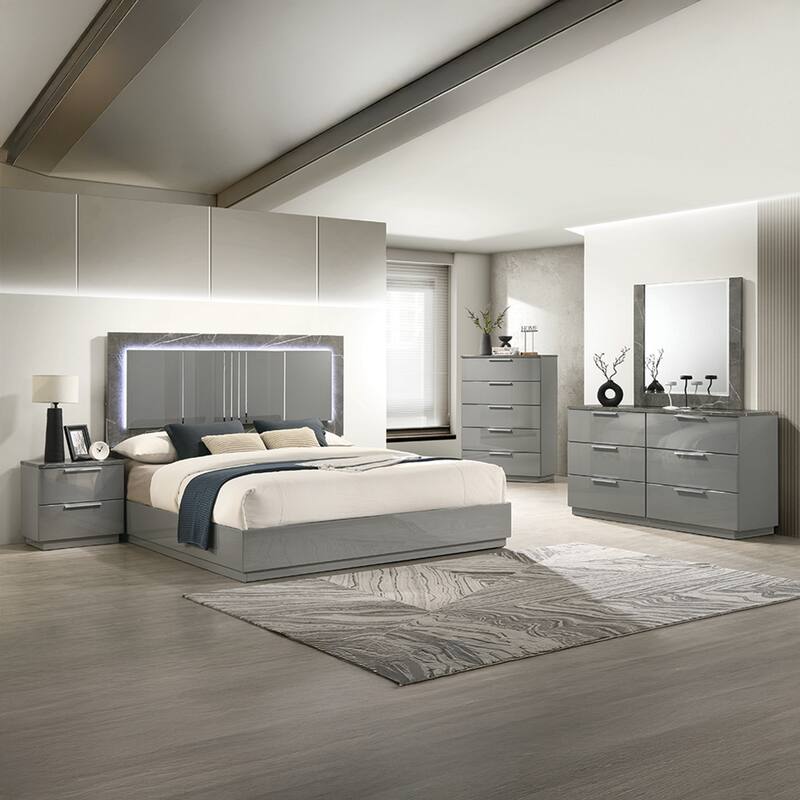 Elara King / Queen 4PC / 5PC Bedroom Set Gray - 5 Piece - Queen