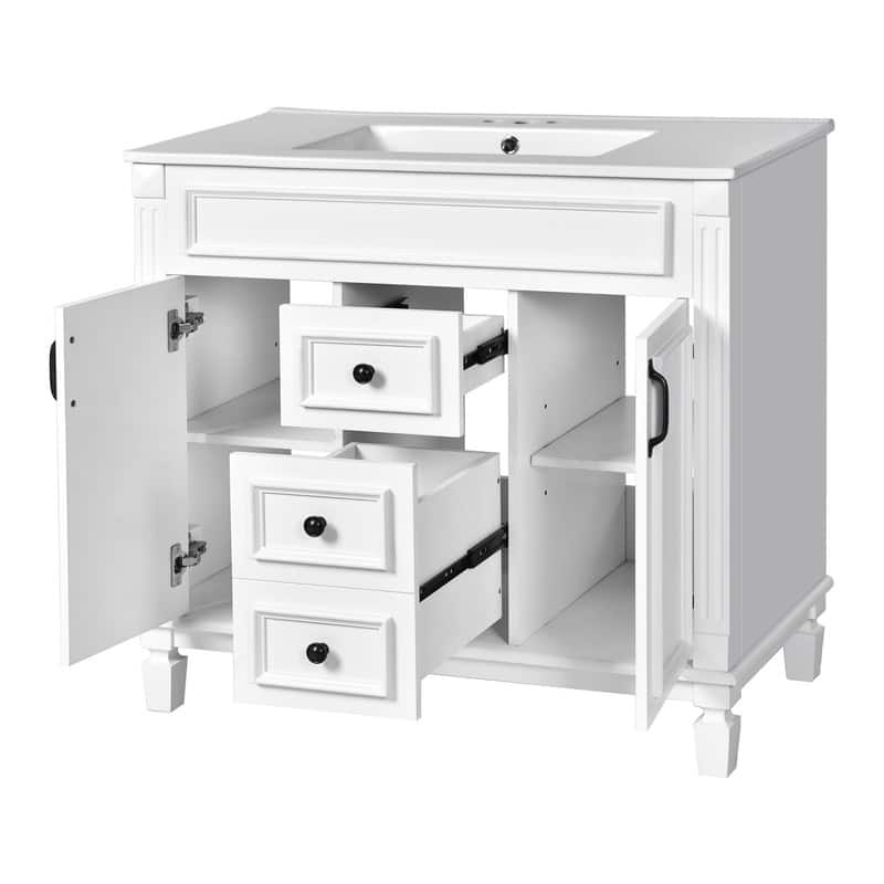 36'' Bathroom Vanity with Top Sink, Modern Bathroom Storage Cabinet with 2 Soft Closing Doors
