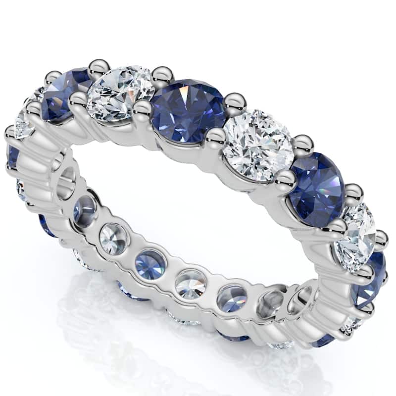 3Ct Blue Sapphire & Diamond Eternity Ring Gold Lab Grown