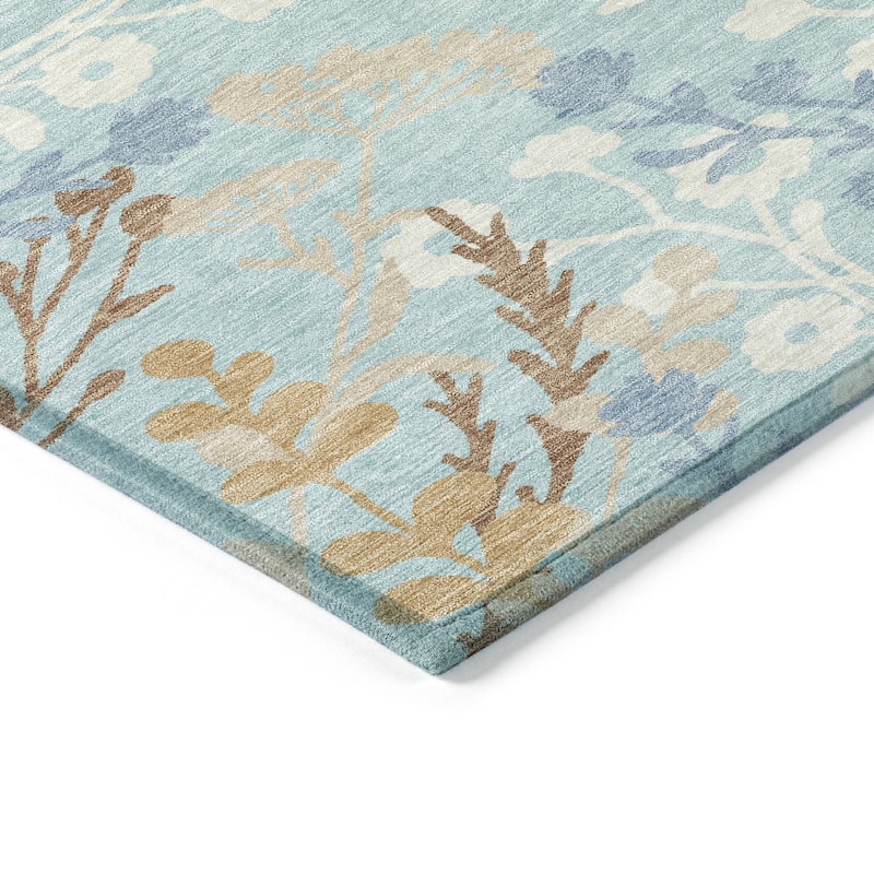 Machine Washable Indoor/ Outdoor Floral Border Chantille Rug