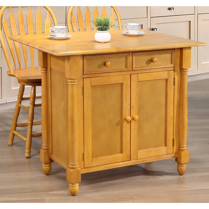 Extendable Kitchen island With Drop Leaf, Storage Drawers & Cabinet - Light Oak Finish