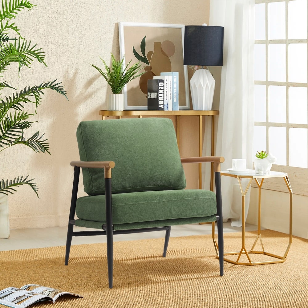 Madison 27'' Wide Vegan Leather/ Chenille Metal Frame Accent Chair