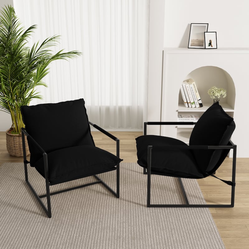 Metal Framed Armchair Sling Accent Chair Set of 2