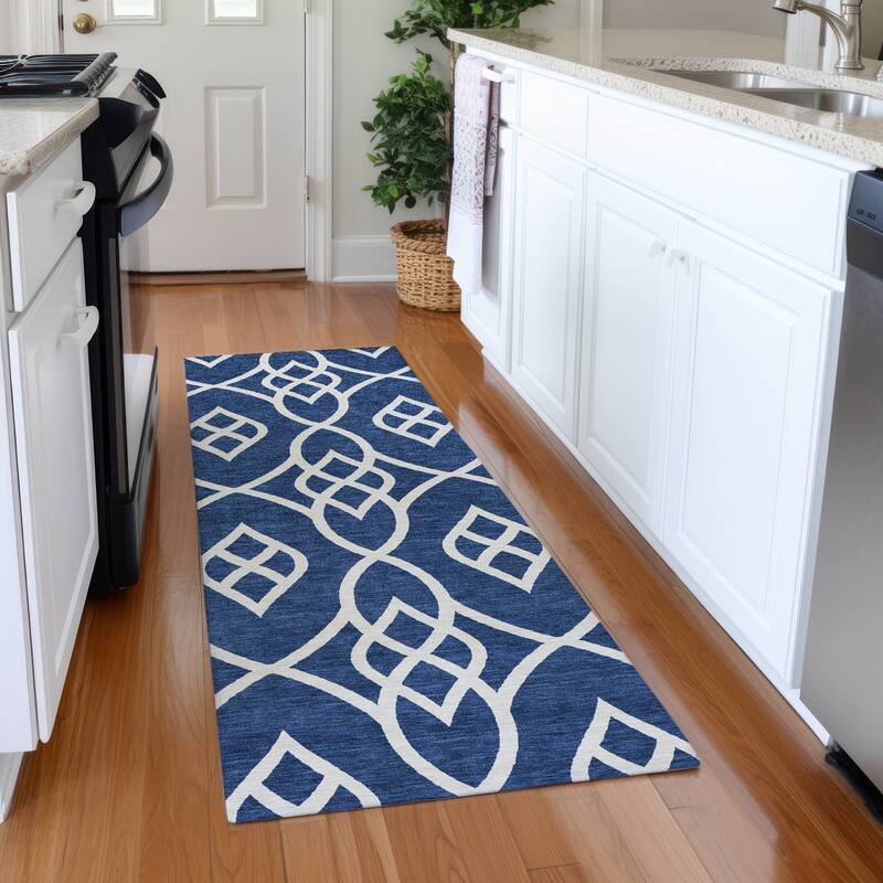 Premium Washable Super Soft Transitional Scroll Mayfield Rug - Navy - 2'3" x 7'6"