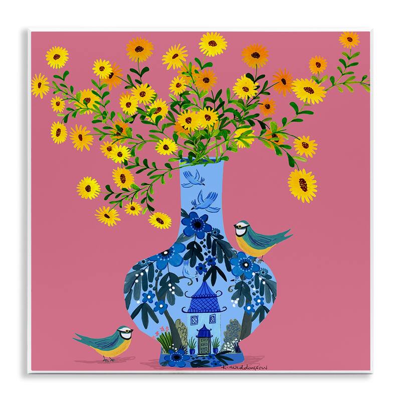 Stupell Ornate Vase with Daisies Wall Plaque Art Design By Kay Widdowson - 12 x 12