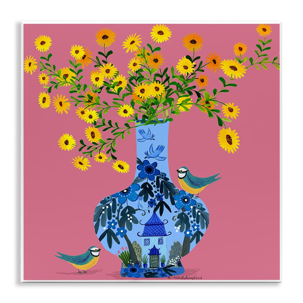 Stupell Ornate Vase with Daisies Wall Plaque Art Design By Kay Widdowson