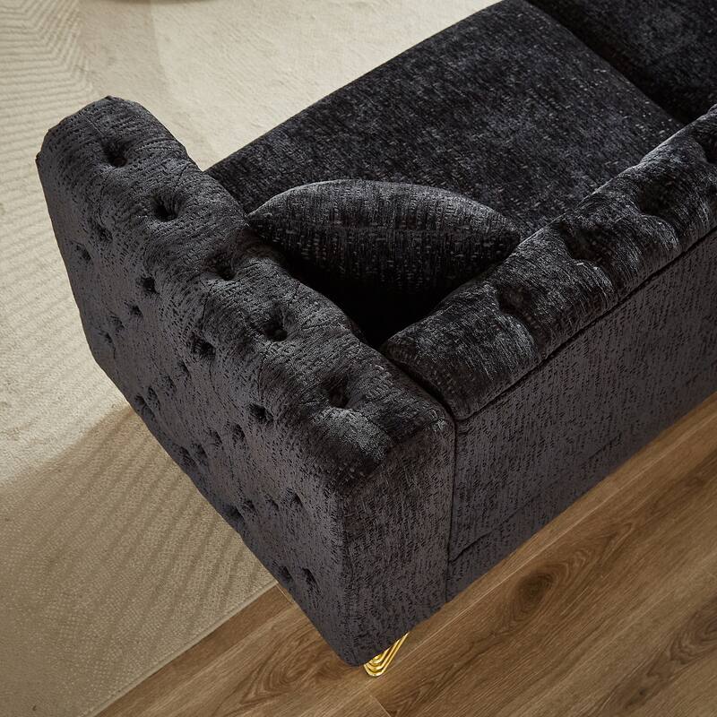 2-Piece Chenille Chesterfield Sofa Set (5-Seat) with Tufted Back & Nail Trim