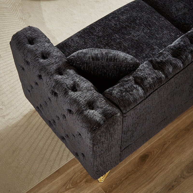 82-Inch Chesterfield-Style Chenille Sofa, Tufted Design with Nailhead Armrests and Metal Legs for Living Room