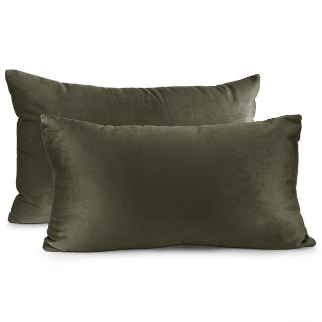 Porch & Den Cosner Microfiber Velvet Throw Pillow Covers (Set of 2) - 12" x 20" - Khaki
