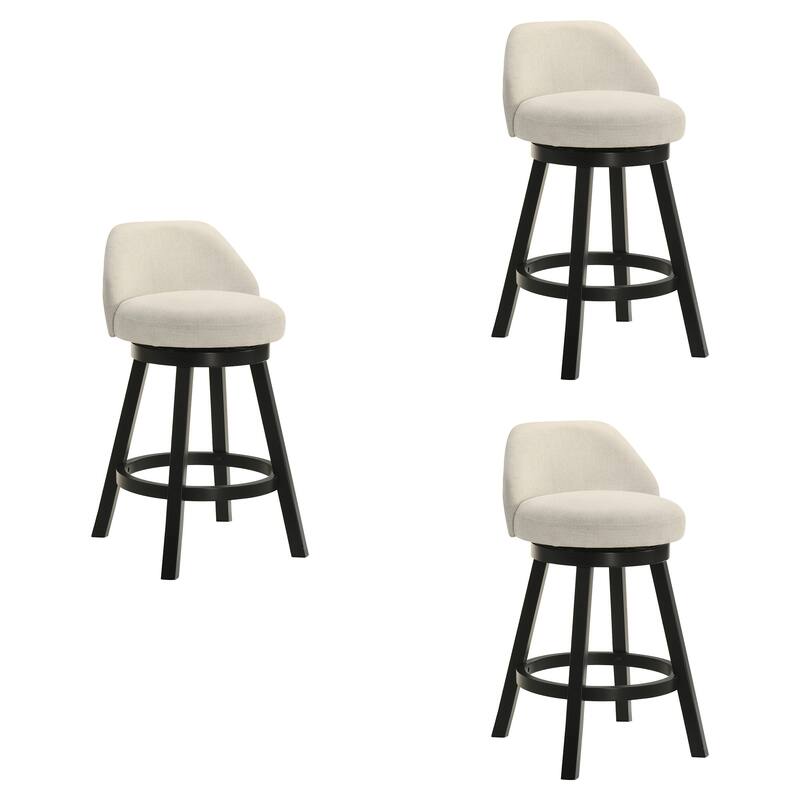 Erika Upholstered Swivel Bar Stool, Counter Height Barstool with Fabric Seat - Set of 3 - Cream/Black - Counter Height