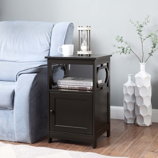 26-inch Espresso End Table with Cabinet and Geometric Side Panels - Bed ...