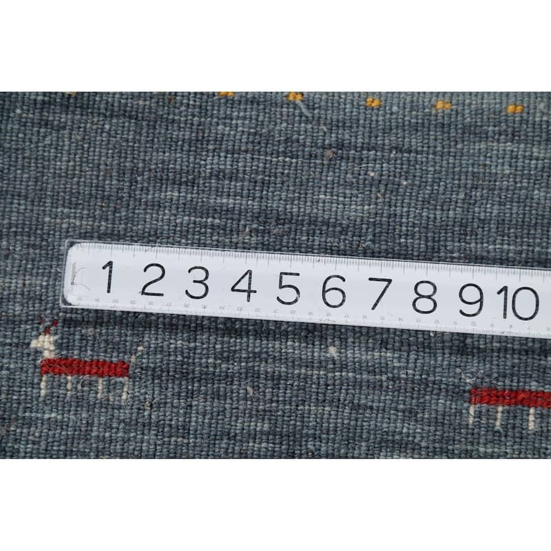 Blue Gray Gabbeh Indian Area Rug Hand-Knotted Wool Carpet - 6'8"x 9'8"