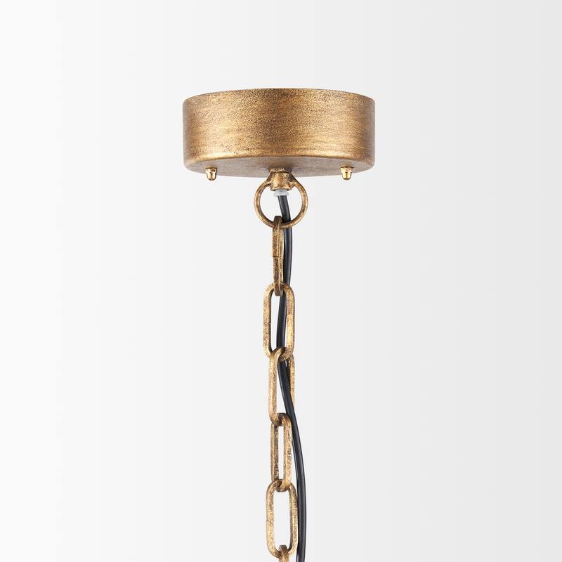 Rhone White Wood Beads w/ Gold Metal Frame 3 Bulb Chandelier