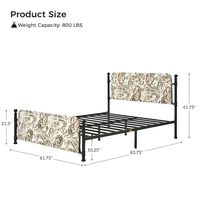 Diana Transitional 62" Floral Upholstered Platform Metal Bed Frame with Washable Slipcover by HULALA HOME
