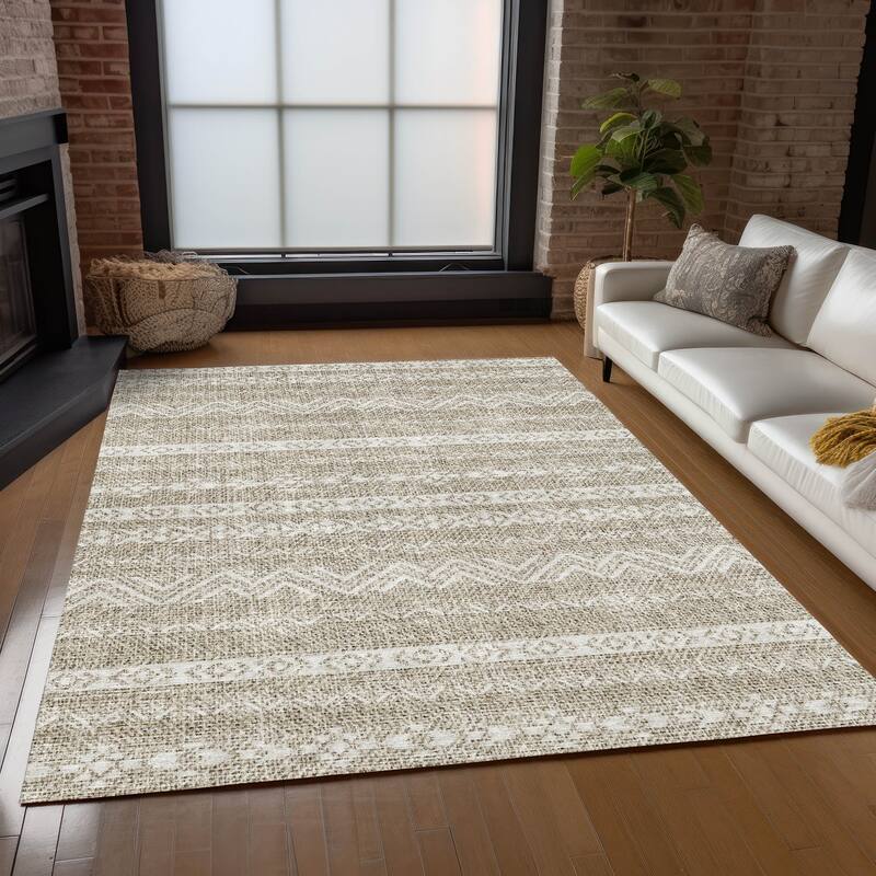 Machine Washable Indoor/ Outdoor Chantille Boho Stripes Rug