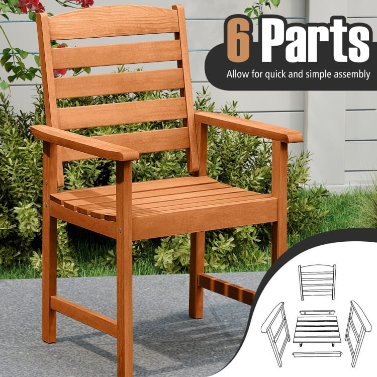 Natural Wood Patio Armchairs Set of 2 with Ergonomic Backrest and Slatted Seat - 26" x 24" x 36"