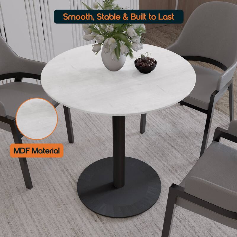 Vail Round Dining Table with 27 in. MDF Tabletop in Black Stainless Steel Round Pedestal Base with Gold Accent Kitchen Table